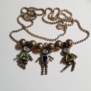 Sterling Silver Ball Chain w/3 Articulated Figures